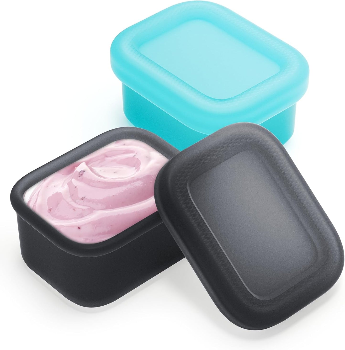 MICEBAY 2-Pack Leak-Proof Salad Dressing Container To Go, Food Grade Silicone Sauce Containers for Bentgo Lunch Box, Reusable Condiment Cups with Lids for Small Snacks - 2.6 oz (Sky Blue & Black)
