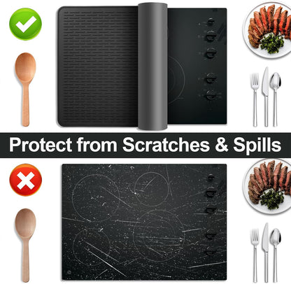 Stove Top Cover for Electric Stove- Range Covers for Electric Stove,Silicone XXL Dish Drying Mat, Glass Cooktop Covers, Flat RV Range top Mats (Black, 28"x20")