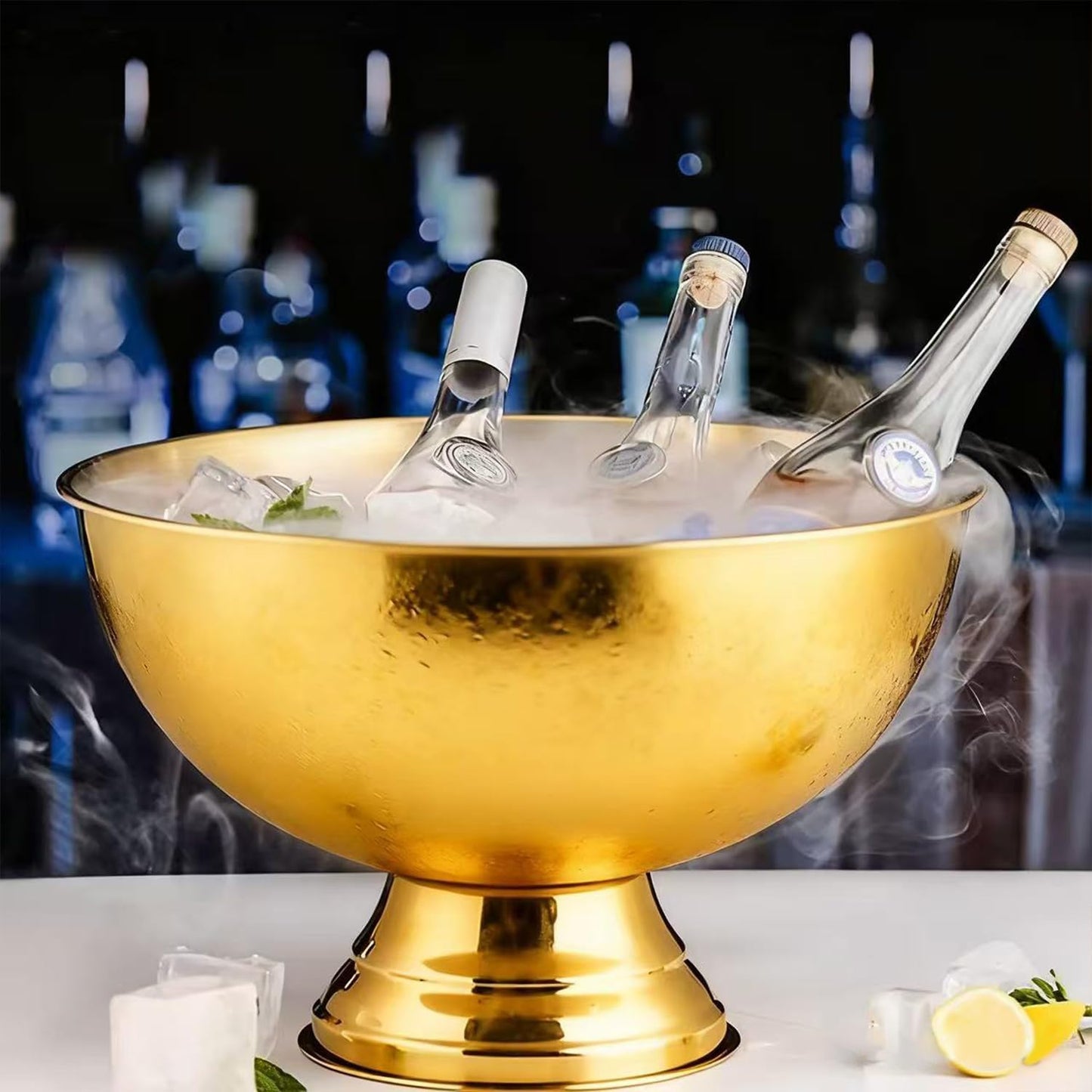 Large Ice Bucket 13L Stainless Steel Champagne Bowl Ice Bucket with Ice Scoop Semicircle Drink Tub with Integrated Base Silver Beverage Tub for Parties, Cocktail Bar, Chilling Wine (1 Pack-Silver)