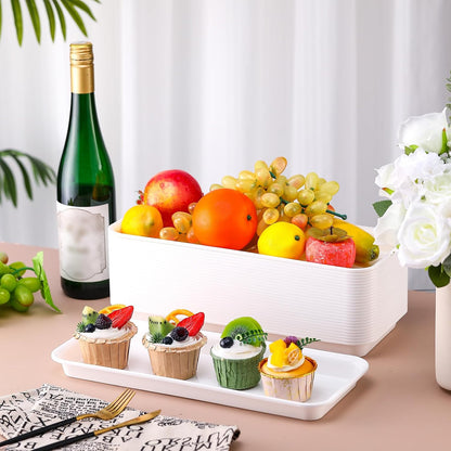 Ziliny 30 Pcs White Serving Platters 14 x 6 Inch Rectangle Serving Trays Reusable Food Tray Dishes Dessert Trays Plastic Plates for Wedding Home Table Thanksgiving Christmas Party
