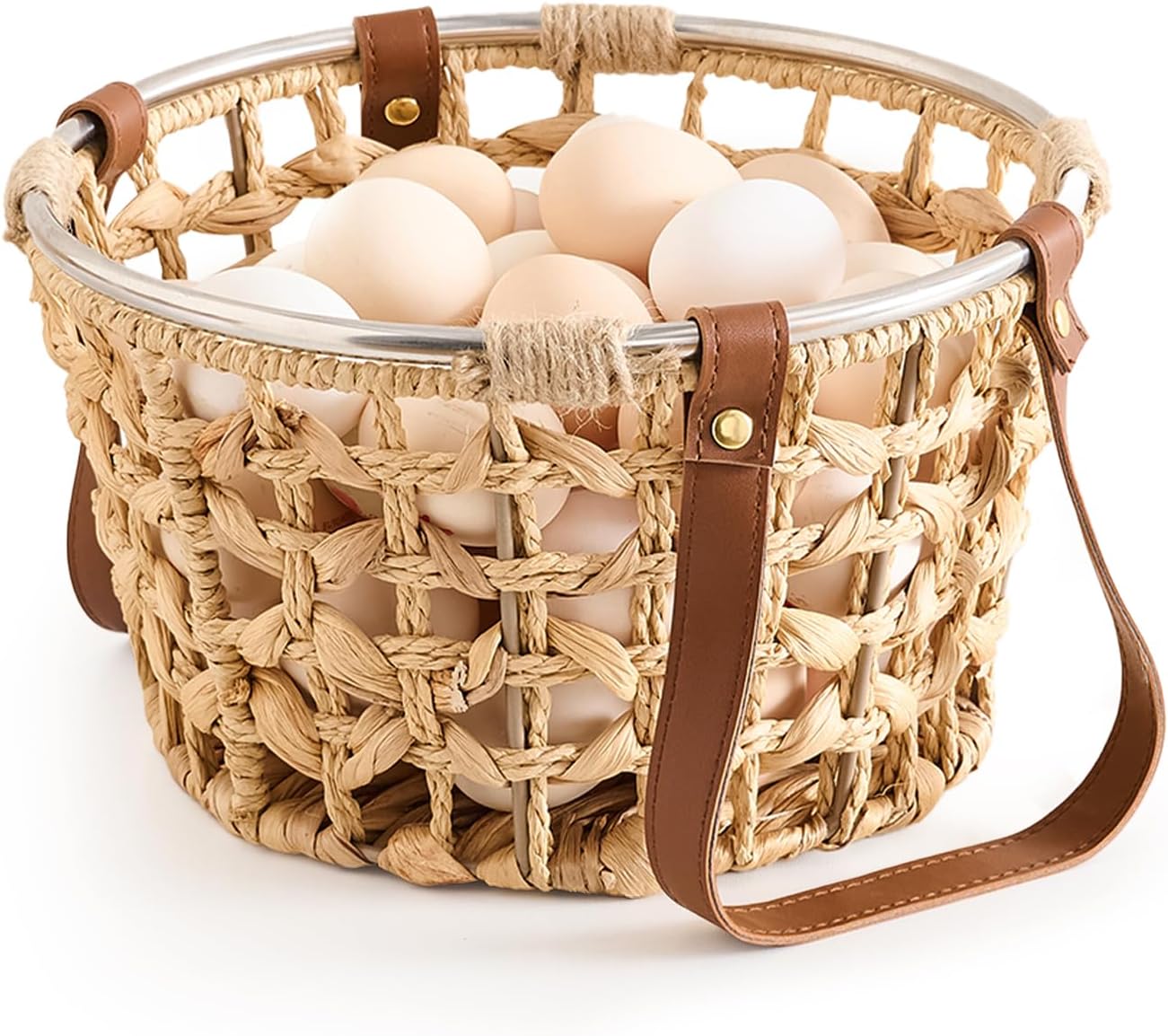 Egg Baskets for Collecting Fresh Eggs Farmhouse Handmade Wicker Hyacinth Egg Collecting Basket with Handle
