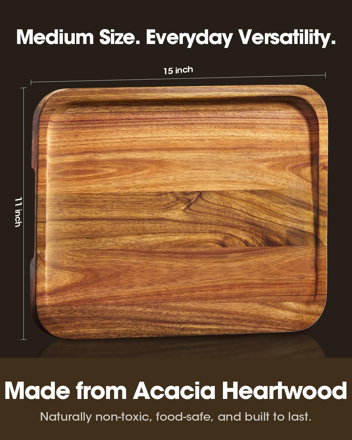 Starkbear Acacia Wood Cutting Board Set of 3 with Stand, Core-Cut Non Slip Wooden Chopping Block, Sloped Juice Groove Reversible Charcuterie Serving Tray for Modern Kitchen Gift