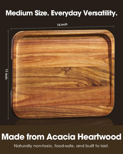 Starkbear Acacia Wood Cutting Board Set of 3 with Stand, Core-Cut Non Slip Wooden Chopping Block, Sloped Juice Groove Reversible Charcuterie Serving Tray for Modern Kitchen Gift