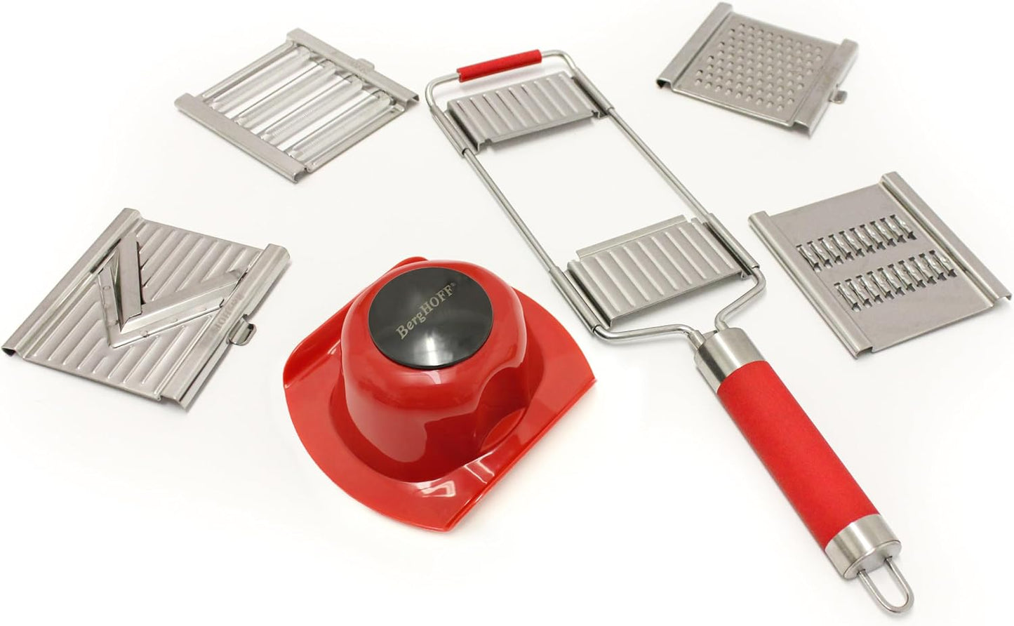 Berghoff 6Pc Stainless Steel Mandoline Pro,Multi Slicers,Silver & Red