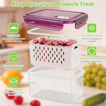 12 Pieces Fruit Storage Containers For Fridge with Removable Colanders
