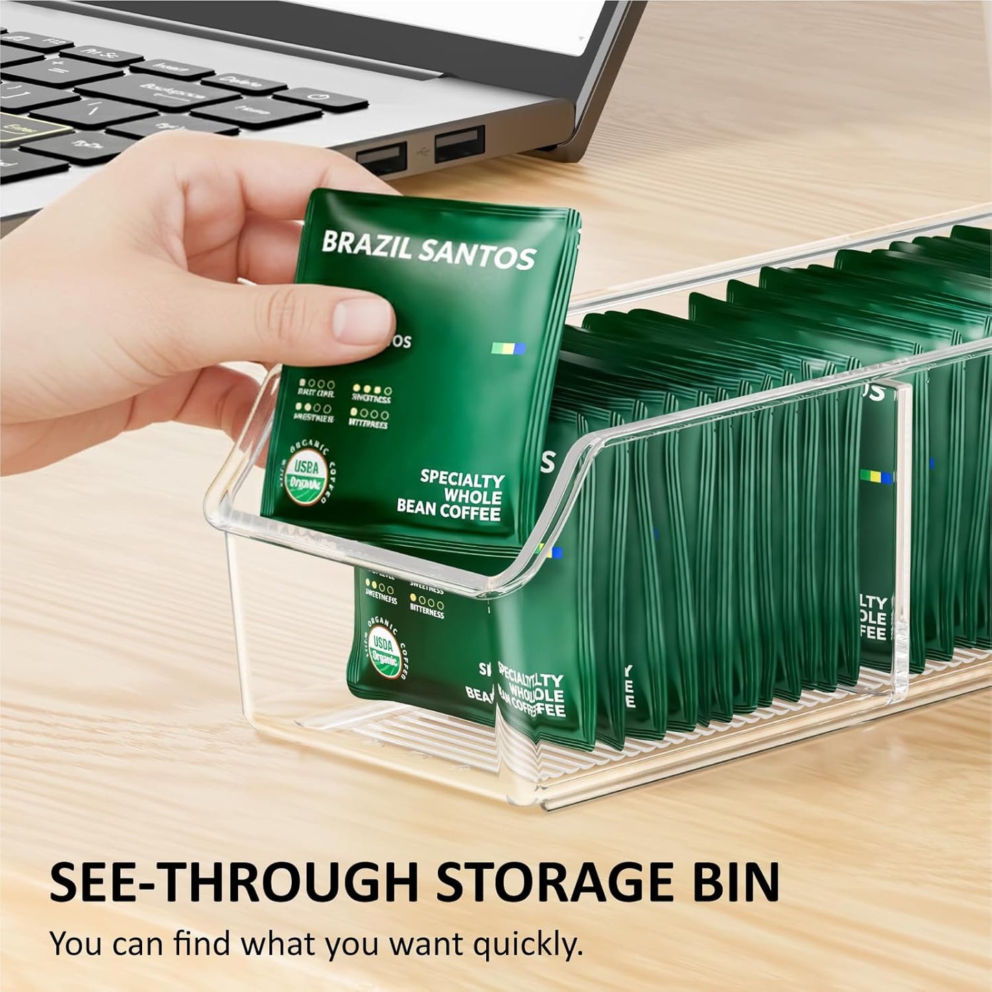 FUCDTEFC Tea Bag Organizer, Holder Box Storage Bin, Clear Tea Packet Plastic Drawer, Sugar Packet, Coffee, Condiment, Spice Bag Holder for Kitchen Cabinet, Countertop, Fridge - 2Pack