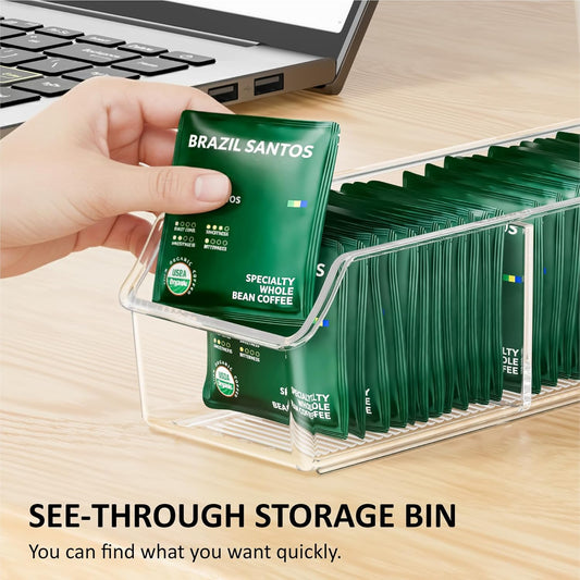 FUCDTEFC Tea Bag Organizer, Holder Box Storage Bin, Clear Tea Packet Plastic Drawer, Sugar Packet, Coffee, Condiment, Spice Bag Holder for Kitchen Cabinet, Countertop, Fridge - 2Pack