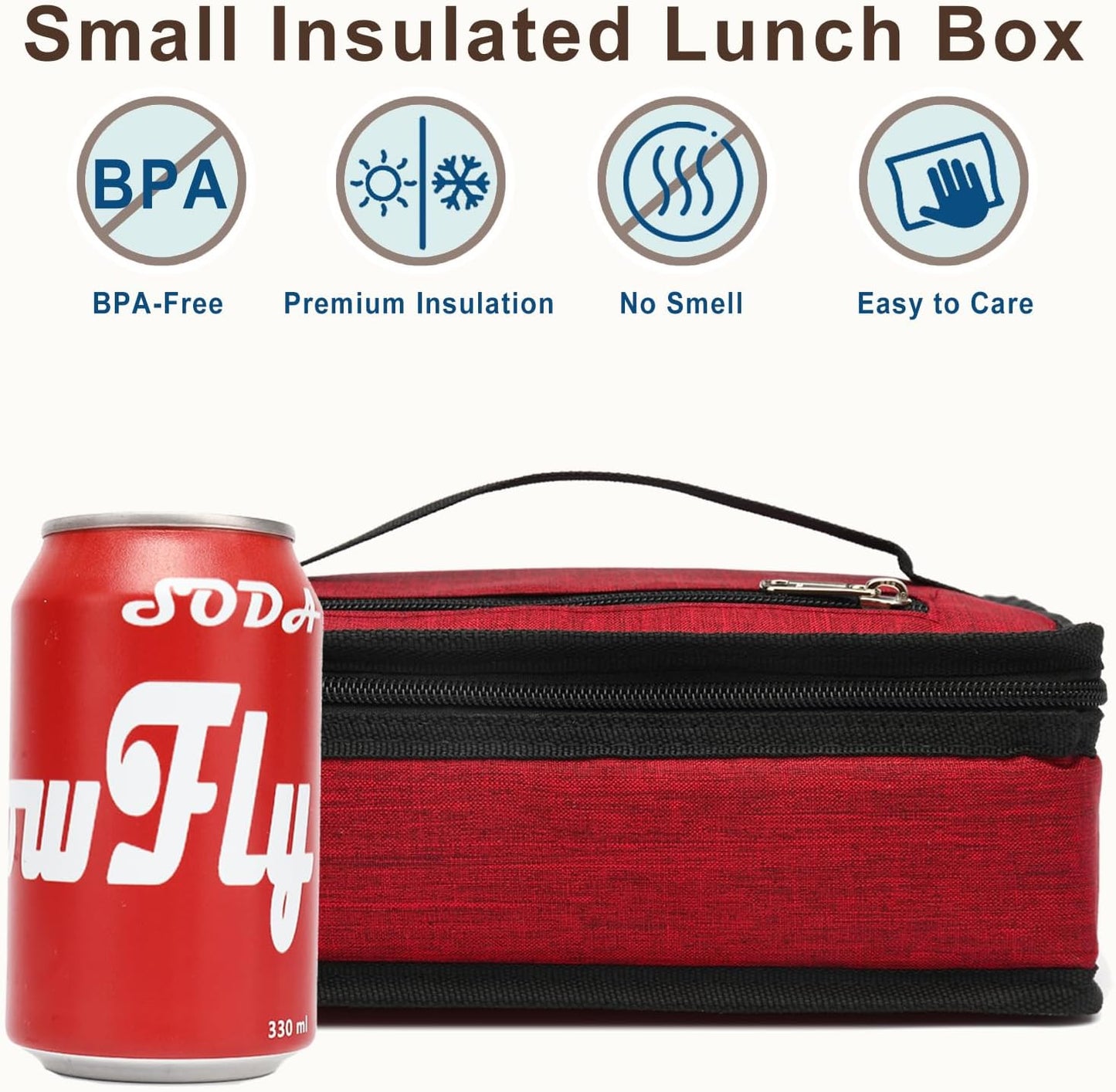 FlowFly Small Insulated Lunch box Portable Soft Bag Mini Cooler Thermal Meal Tote Kit with Handle for Work & School, Black
