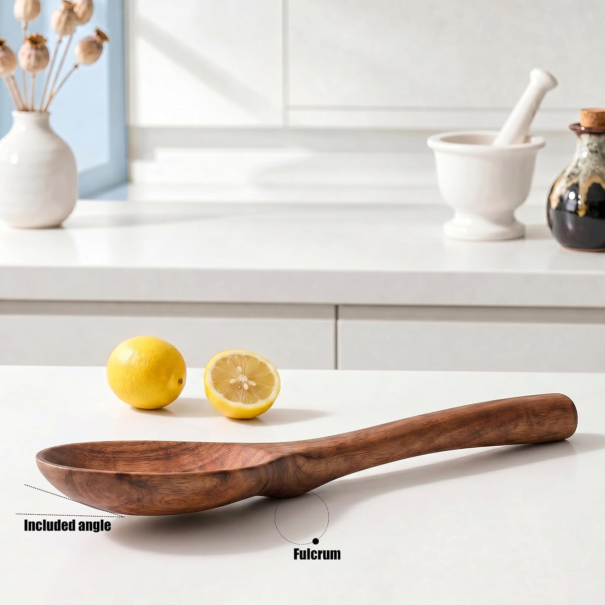 Ninefish Acacia Wood Rice Paddle Set, Non-Stick Wooden Standing Rice Spoon Scooper Spatula, Heat Resistant Rice Cooker Spoon, Durable Natural Wood Serving Utensils for Rice & Potato Servers