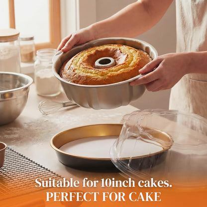 10 Pack 9in Round Cake Container and 10 Pack 8in Cake Boards, Disposable Pie Platters Pizza Carrier Boxes with Dome Lids and Cardboard Bases for Homemade and Party Supplies