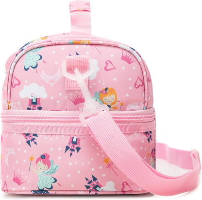 Insulated Kids Dual Compartment Lunch Bags Tote for Girls Boys Toddler School Picnic Food Cooler Thermal with Strap Lunch Boxes Blue Unicorn