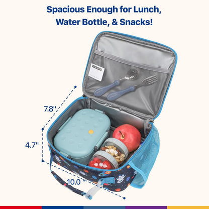 Bagseri Kids Lunch Bag Boys - Thermal Insulated Lunch Box Tote with Water Bottle Holder, Reusable Leak-Proof Kids Lunch Box for Daycare & School, Black Dinosaur (Containers Not Included)