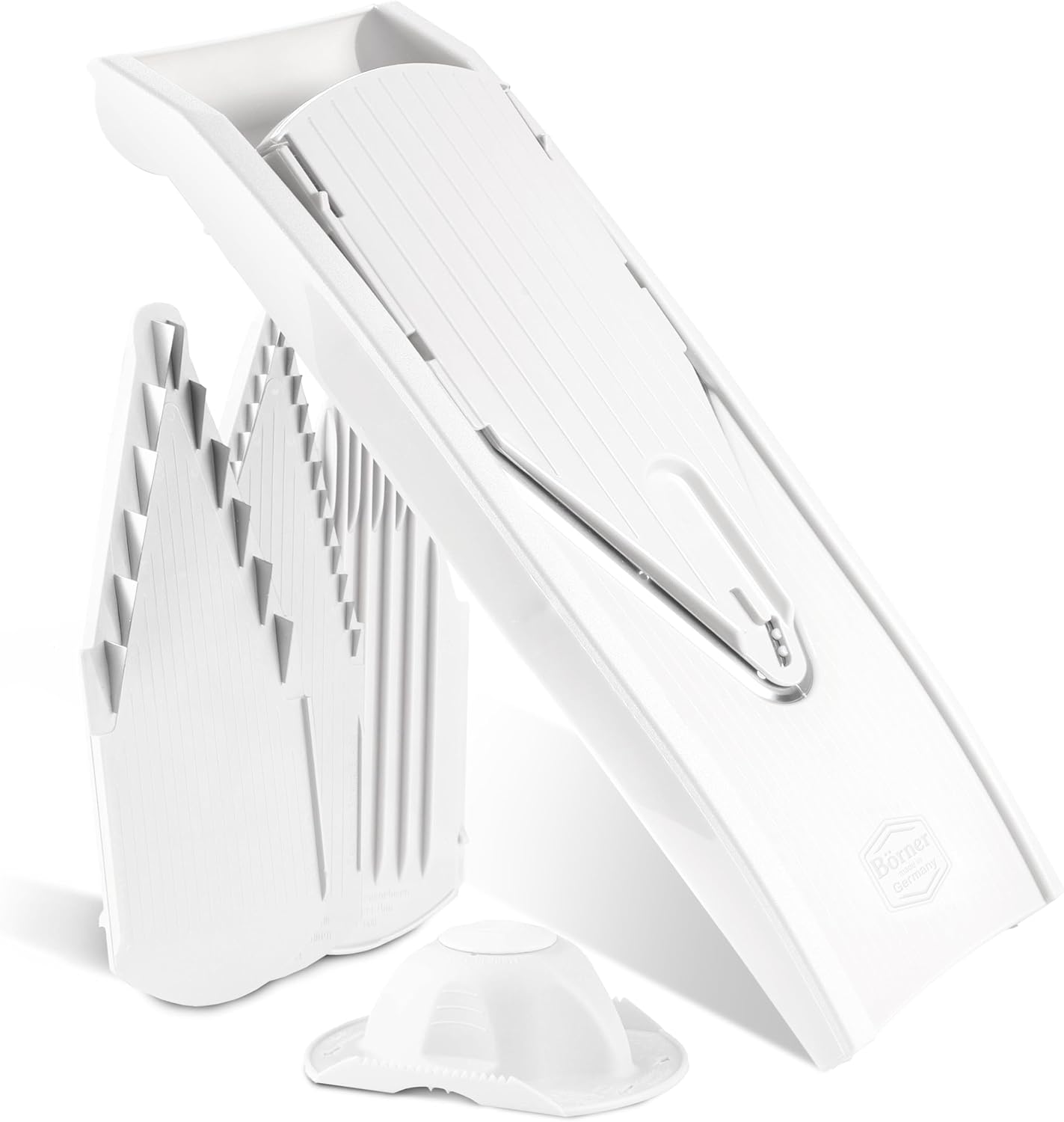 Mandoline Food Slicer Börner V1 (Starter Set) by Reston Lloyd • V-Slicer with 3 Blade Inserts & Food Holder • Made in Germany • Fruit & Vegetable Chopper • Multiple Settings • Color: Red