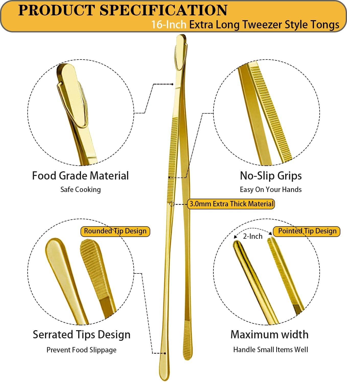 JETKONG 2 Pcs 12-Inch Kitchen Tweezers Fine Tweezer Tongs, Extra-Long Stainless Steel Cooking Tweezers (Silver)