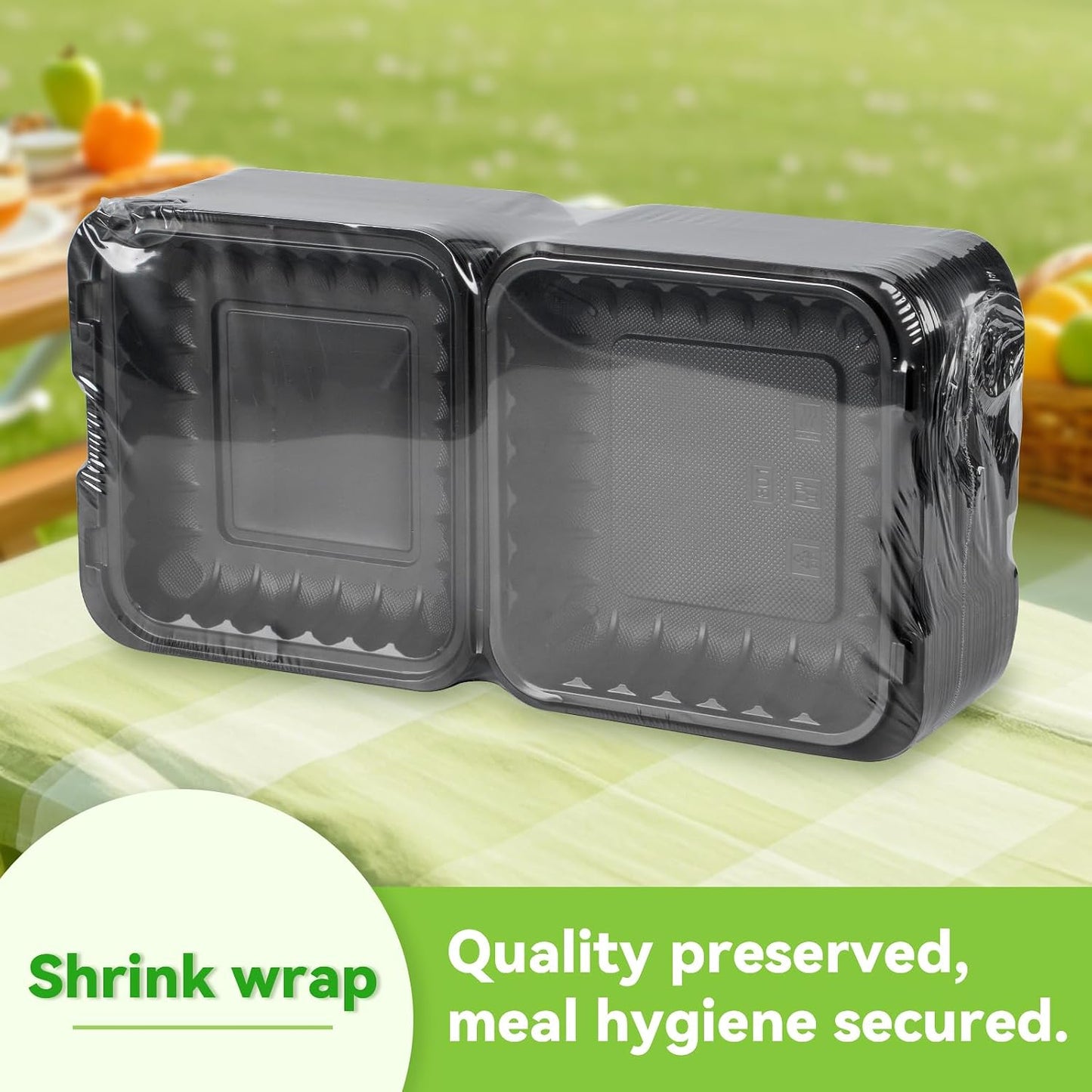 Meal Prep Container Reusable 40 Pack 34oz - Shrink Wrap Leakproof | Portion Control Leftover Plastic Food Containers with Lid | BPA Free Freezer & Microwave Safe | 4 Compartment Takeout Boxes