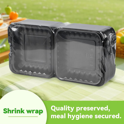 Meal Prep Container Reusable 40 Pack 34oz - Shrink Wrap Leakproof | Portion Control Leftover Plastic Food Containers with Lid | BPA Free Freezer & Microwave Safe | 4 Compartment Takeout Boxes