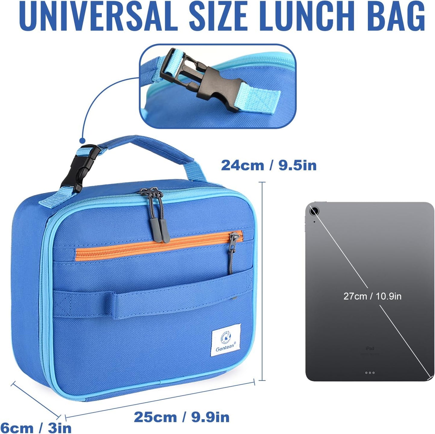 Genteen Lunch Box Kids, Insulated Lunch Bag Kids Boys Girls Back to School, Soft Lunch Box for Men Reusable Lunchbox for Office,Outdoor,School (Black)