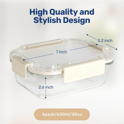 Heal Smart All Temp Food Storage Container, Glass Meal Prep Containers with Lids, Glass Lunch Boxes, Microwave, Oven,Dishwasher Friendly,BPA-Free,Ideal for Lunch, Meal Prep & Leftovers, 4 Packs