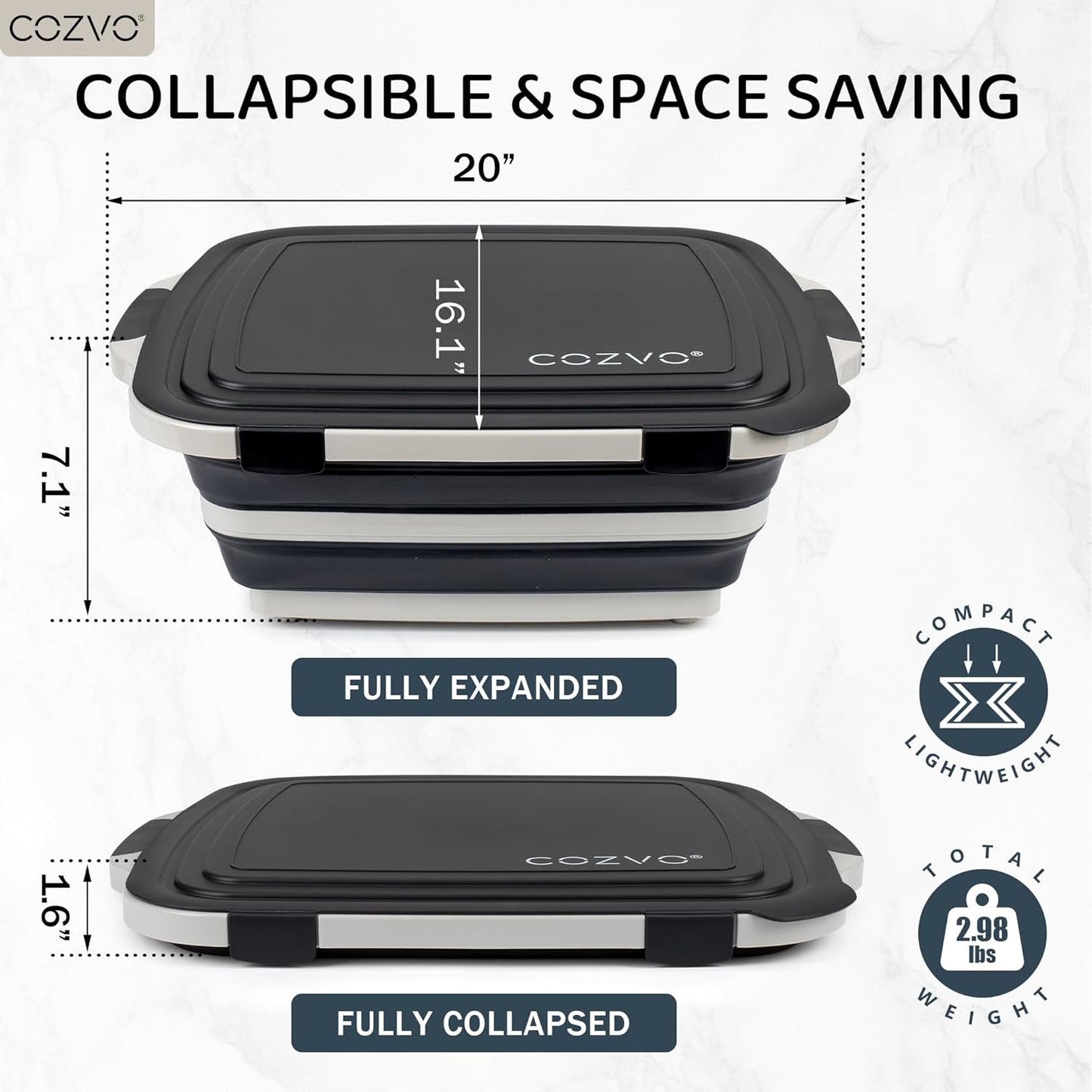 6-in-1 Collapsible BBQ Prep Tub & Marinade Container with Locking Lid | 20" Multifunction Camping Sink, Portable Cutting Board, and Food Storage Bin for Grilling, Picnics, Tailgating - Black