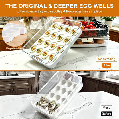 Original Deviled Egg Carrier Storage Container With Lid & Handle (White) | Removable Deviled Egg Platter, 16 Extra-Deep Egg Wells, BPA-Free Thick Plastic, Portable Tray for Easter Potluck Party Picnic