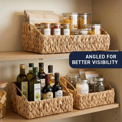 Ornavo Home 3-Pack Water Hyacinth Storage Baskets with Handles, Natural | Handwoven Decorative Natural Organizer For Shelves, Pantry, Closet Or Living Room