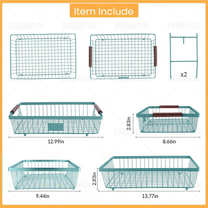2-Tier Stackable Wire Basket with 2 Banana Hooks, Pantry Organizer for Kitchen Countertops, Cabinets & Under-Sink Spaces; Ideal for Storing Snacks, Fruits, Veggies, Onions, Potatoes, & More,Black