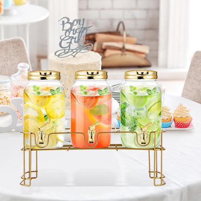 Tanlade 3 Pcs Plastic Drink Dispenser with Stand Beverage Dispenser with Sturdy Metal Base Juice Dispensers for Parties Lemonade Jar Spigot for Weddings Countertop, Each 1 Gallon(White)