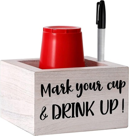 Single Cup Holder with Marker Slot Party Cup Dispenser Mark Your Cup and Drink Up Drink Dispensers for Parties Housewarming Hostess Gift Cup Holder Countertop 2 Sides Designs