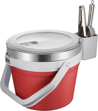 COKTIK 7L Vacuum Insulated Ice Bucket with Lid and Scoop& Tongs，Large capacity Stainless Steel Beverage Bucket for Cocktail, Champagne, Wine, Beer，Large Parties（Milk White Suit）