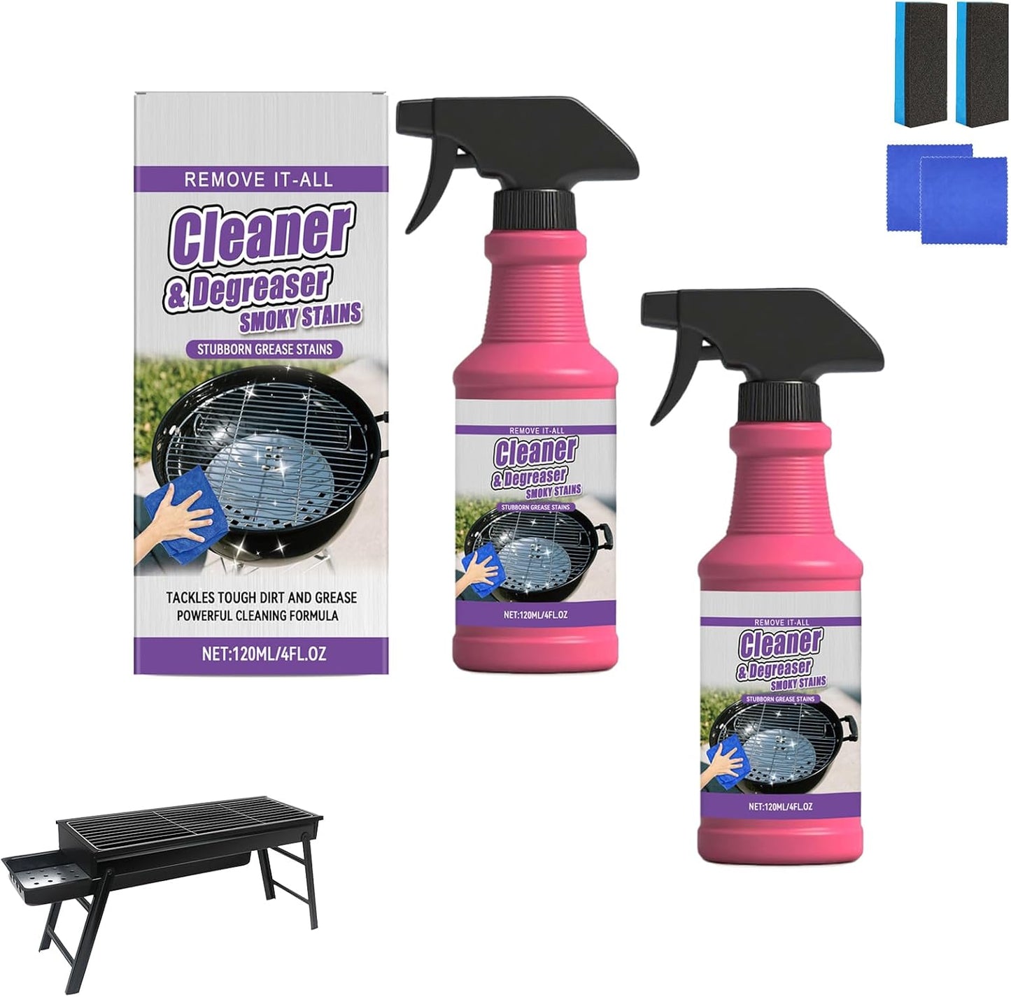 Fast-Acting Heavy-Duty Grill Degreaser Spray, 120 Ml BBQ Grill Cleaner, Multi-surface Barbecue Degreaser, Quick Foaming, For Stainless Steel, Oven Racks, Griddles (1PCS)