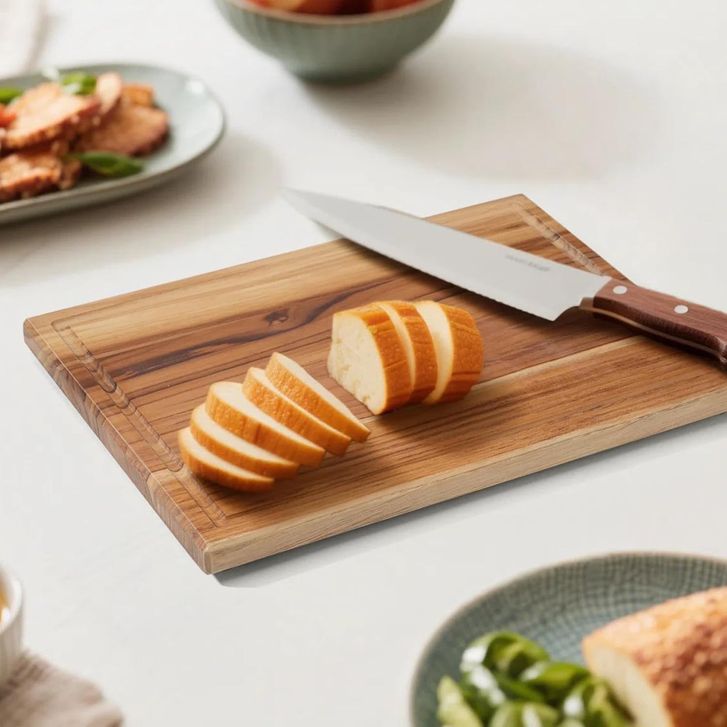 Acacia Wood Cutting Board Set with Stand | 3 Pcs Knife-Friendly Non-Slip Wooden Cutting Boards for Kitchen | 0.7″Thick Butcher Block | Large Solid Chopping Boards with Juice Groove