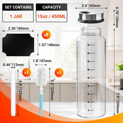 Segarty Spice Jars, 3 oz Spice Bottles with Shaker Lids, Glass Empty Seasoning Containers with Adjustable Pour Holes for Kitchen Spice Storage Stainless Steel Flow Top Salt and Pepper Shakers
