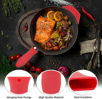 Cast Iron Handle Cover Silicone Pot Holders 2PCS Cast Iron Skillet Handles Cover Heat Resistant Silicone Hot Handle Holder Cast Irons Handless Sleeve for Frying Pan Cast Irons Skillet Griddle Cookware
