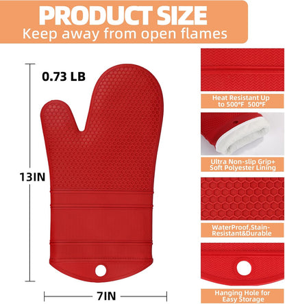 Yutat Silicone Oven Mitts - Oven Mitts and Pot Holders Sets Made of Non-Slip & BPA-Free Silicone, High Heat Resistant 500 Degrees, Perfect for Kitchen Cooking Baking BBQ, Peak Green