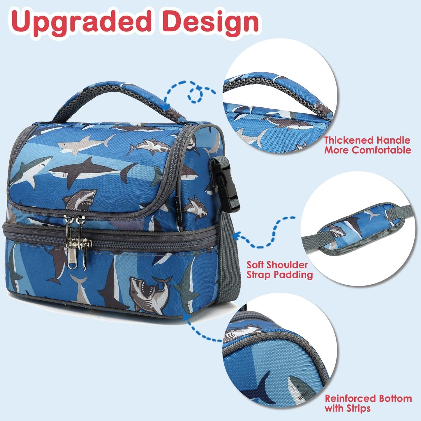 FlowFly Kids Double Decker Cooler Insulated Lunch Bag Large Tote for Boys, Girls, Men, Women, With Adjustable Strap, Unicorn