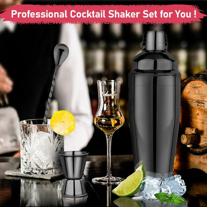 24oz Cocktail Shaker Set Martini Shaker Set Bartender Set with Margarita Mixer Drink Shaker, Measuring Jigger and Mixing Spoon - Professional 18/8 Stainless Steel Bar Tools for Mixed Drinks