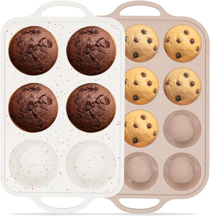 Vinino 2Pack Silicone Muffin Pans for Baking with Metal Reinforced Frame, 12 Cups Regular Size Nonstick Silicone Cupcake Pan, BPA Free Oven Dishwasher Safe Baking Mold for Muffins Cupcakes
