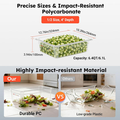 6-Pack Clear Polycarbonate Handled Lids for 1/6 Size NSF Food Pans