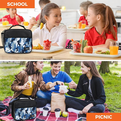 opux Insulated Lunch Bag Kids, Lunch Box for School Boy Girl, Leakproof Small Reusable Compact Soft Mini Cooler Bag, Toddler Small Lunch Boxes Kit Pail with Front Side Pockets (Purple)