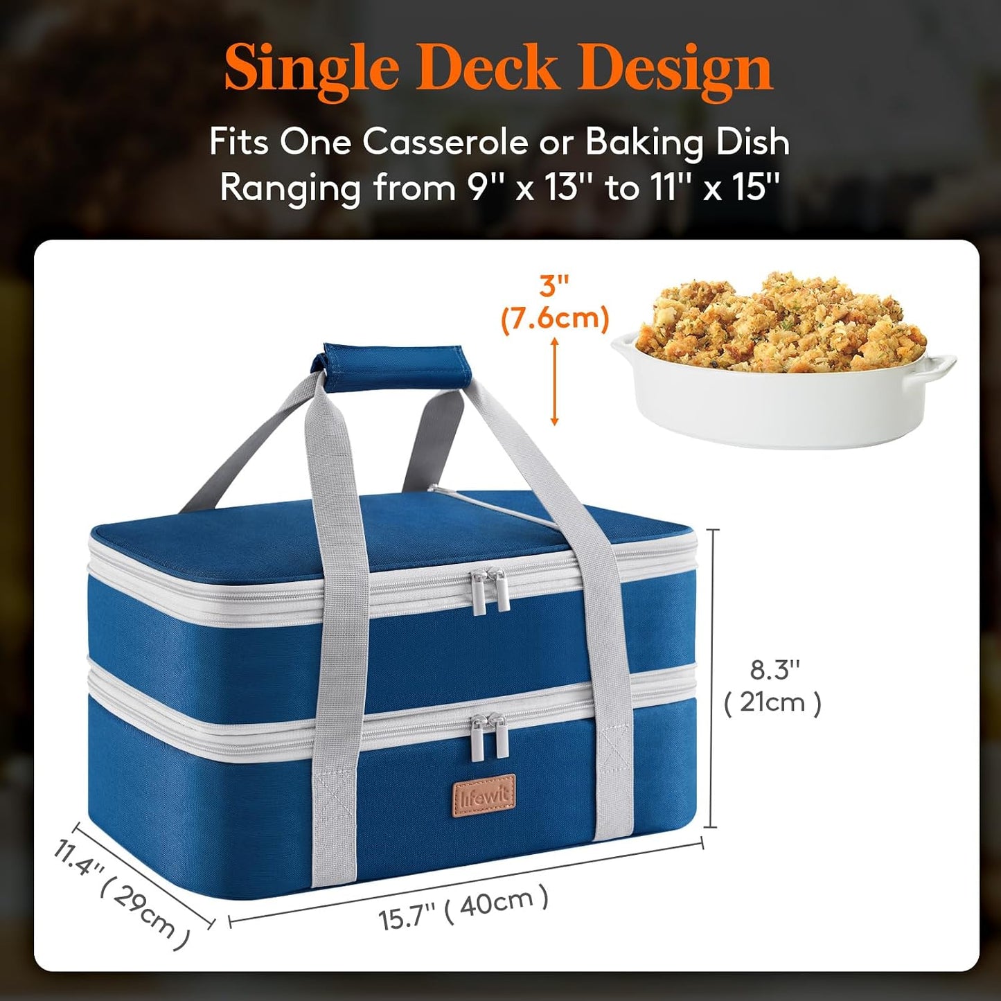 Lifewit Insulated Double Decker Casserole Carrier for Hot or Cold Food, Casserole Dish Carrying Case, Lasagna Holder for Potluck Parties, Picnic and Cookouts, Fits 9"x13" Baking Dish, Grey
