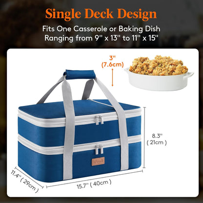 Lifewit Insulated Double Decker Casserole Carrier for Hot or Cold Food, Casserole Dish Carrying Case, Lasagna Holder for Potluck Parties, Picnic and Cookouts, Fits 9"x13" Baking Dish, Grey