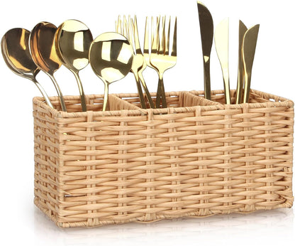 Ayiaren Grey Plastic Cutlery Silverware Holder Small Utensil Organizer Holders for Kitchen Counter Party Flatware Caddy Table Silverware Organizer Basket Spoon Knife Fork Holder Picnic Utensil Caddy