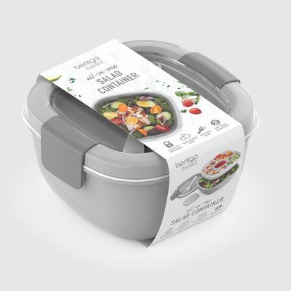 Bentgo Salad Container - 54 oz Bowl with 4-Compartment Toppings Tray, Leak-Proof Dressing Container, Reusable Fork, BPA-Free Lunch Box for Meal Prep & Food Storage; Removable Bento Tray (Khaki Green)