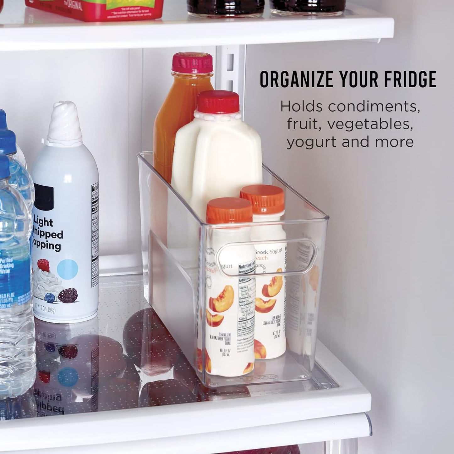 Copco Clear Narrow Storage Bin with Built-In Handles - Refrigerator Organizer, Pantry Organizers and Storage, Bathroom Organizer, Kitchen Organizers and Storage, Hand Wash