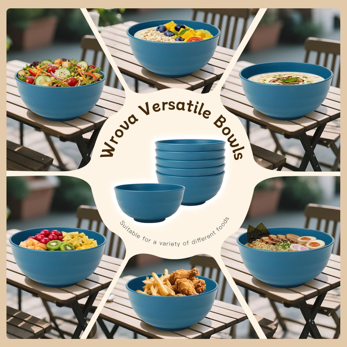 Wrova Wheat Straw Bowls for Kitchen set of 6,Anti-Scald Thick Soup Bowls 40oz,Microwave and Dishwasher Safe Bowl Sets, Unbreakable Cereal Bowl Sets. Vibrant Series