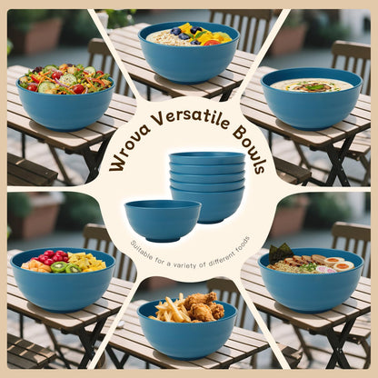 Wrova Wheat Straw Bowls for Kitchen set of 6,Anti-Scald Thick Soup Bowls 40oz,Microwave and Dishwasher Safe Bowl Sets, Unbreakable Cereal Bowl Sets. Vibrant Series