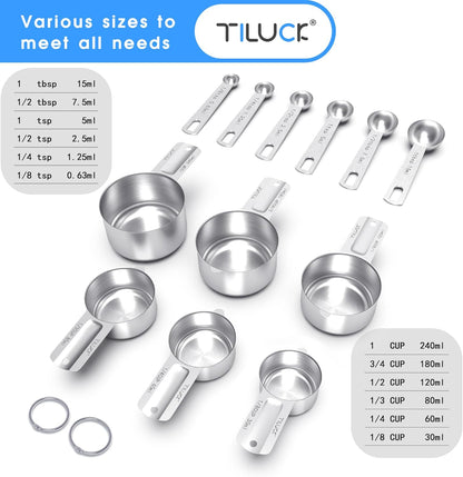 TILUCK Stainless Steel Measuring Cups & Spoons Set, Cups and Spoons,Kitchen Gadgets for Cooking & Baking (10)