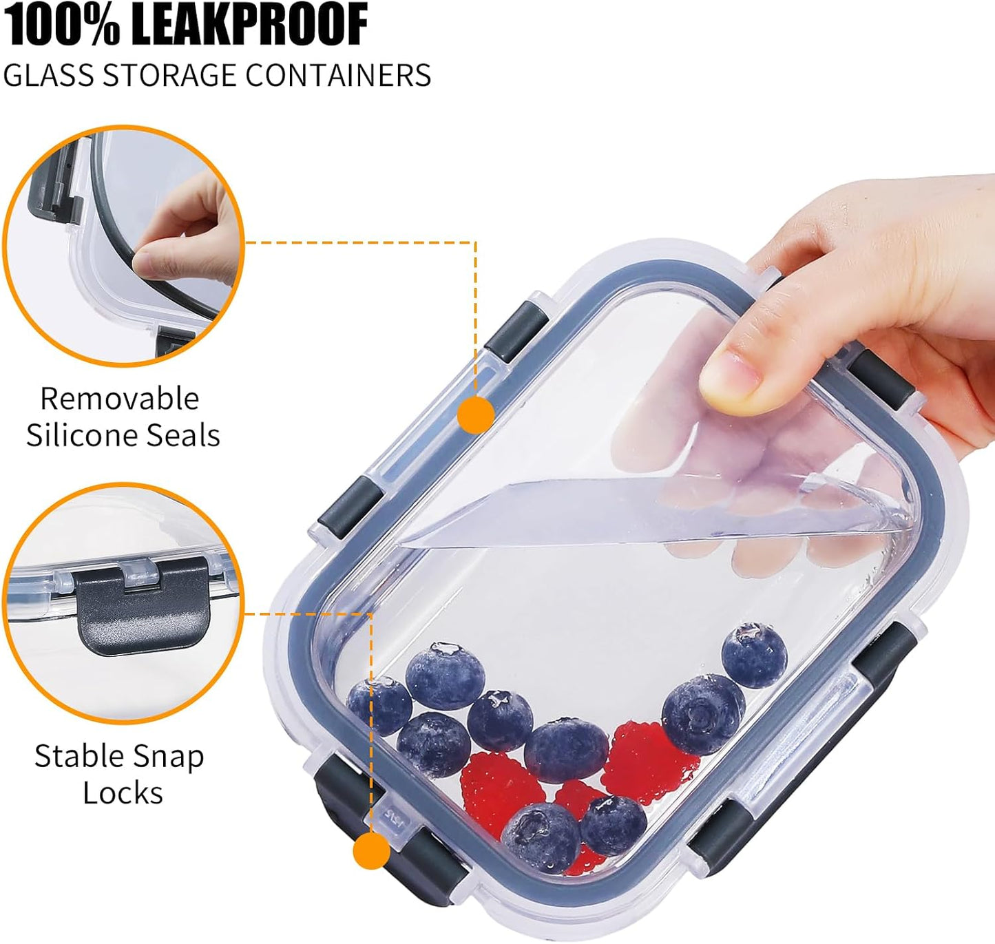 DANALLAN 30Pcs Glass Food Storage Containers with Lids Meal Prep Containers Airtight Leak Proof Bento Lunch Boxes Lunch Containers Sets Microwave Oven Freezer Dishwasher Safe