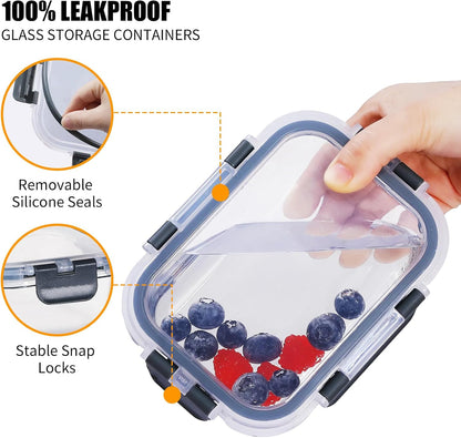 DANALLAN 30Pcs Glass Food Storage Containers with Lids Meal Prep Containers Airtight Leak Proof Bento Lunch Boxes Lunch Containers Sets Microwave Oven Freezer Dishwasher Safe