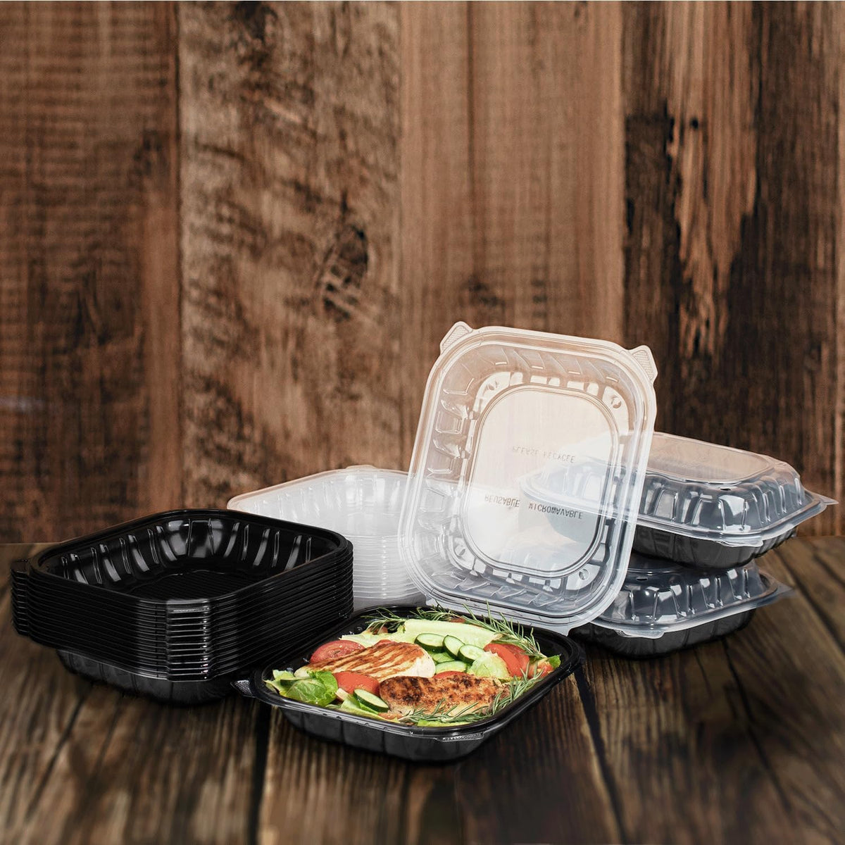 Karat Premium PP Hinged Container [150 ct], Take Out Food Containers - Case (9"x9", 3 compartments)